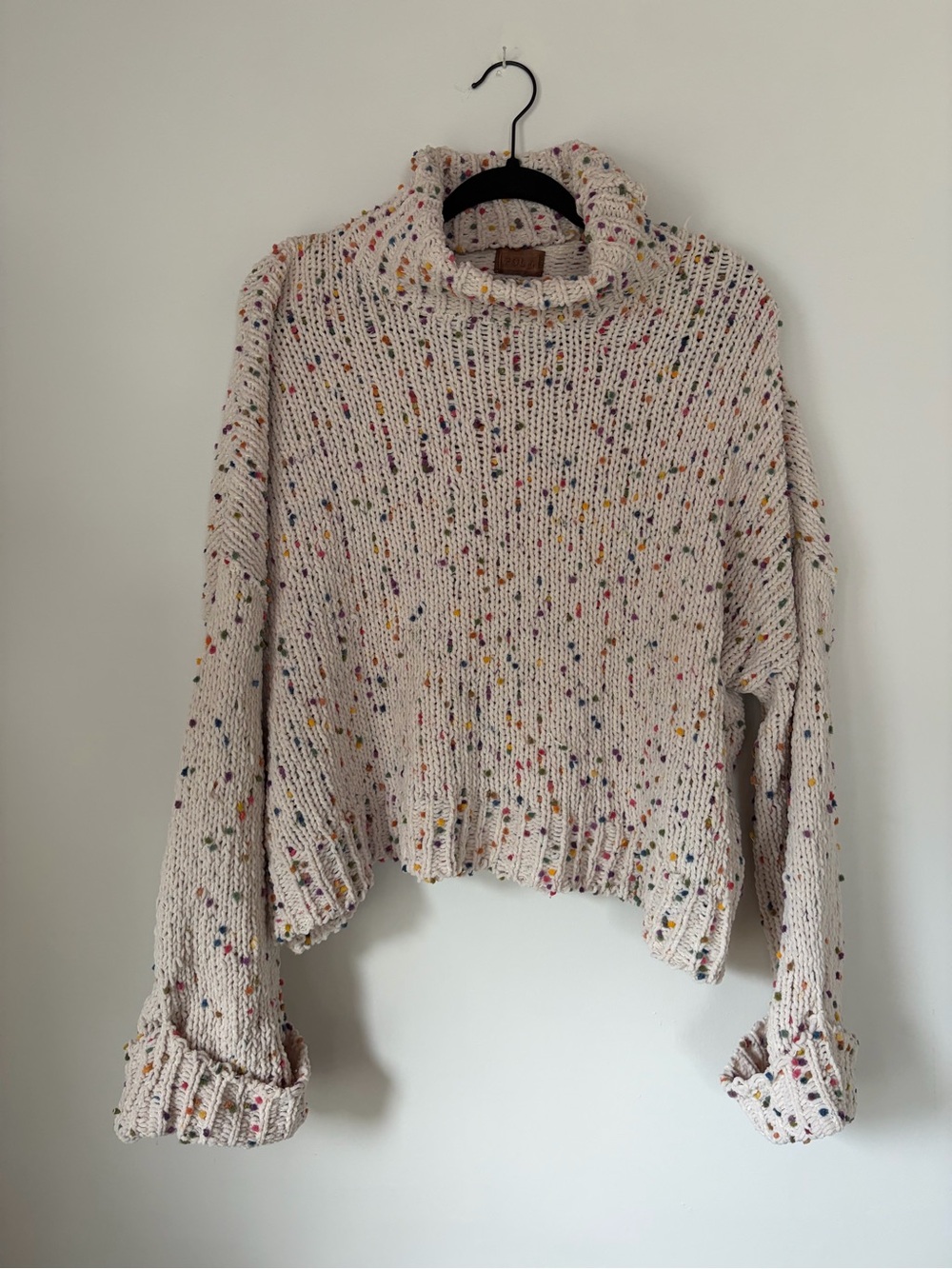Turtleneck Speckled Cream Knit Sweater